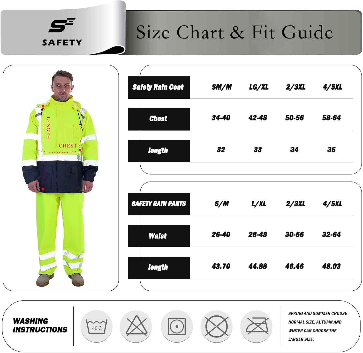 sesafety Hi Vis Rain Jacket, Rain Suits for Men Waterproof withBlack Bottom, Rain Coats for Men Interior Mesh, Class 3 HighVisibility Rain Gear,Removable Hood - Image 4