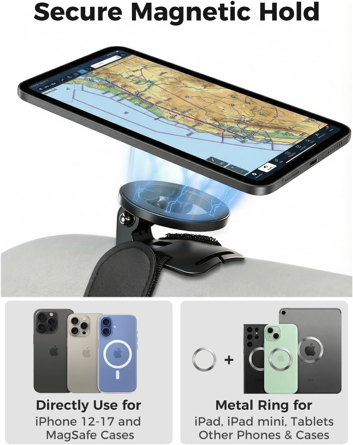 TECHO Magnetic Pilot Kneeboard for iPad & Tablets – Universal Aviation Knee Board Holder with Strong Grip, Secure Strap for Cockpit Navigation, Driving & Hands-Free Home Use - Image 3