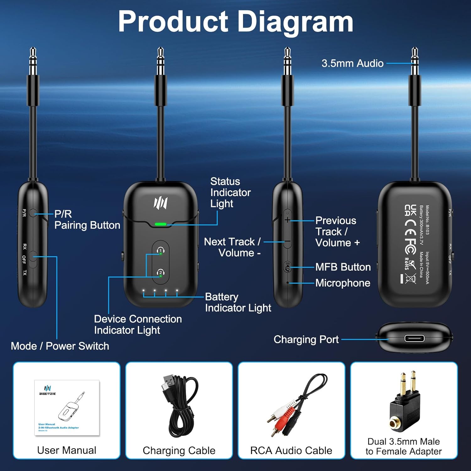 Premium Airplane Bluetooth 5.4 Transmitter Adapter,Supports 2 AirPods/Headphones 2-in-1 Bluetooth Transmitter Receiver with aptX Low Latency,Wireless Adapter for Flight,TV,Gym,Tablets Car Stereo - Image 9