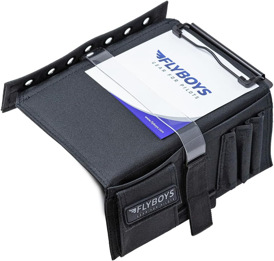 FlyBoys Classic Kneeboard for Pilots – Leg Strap, Flexible Clipboard, Eyelet Strip – General Aviation & EFB Compatible – Black