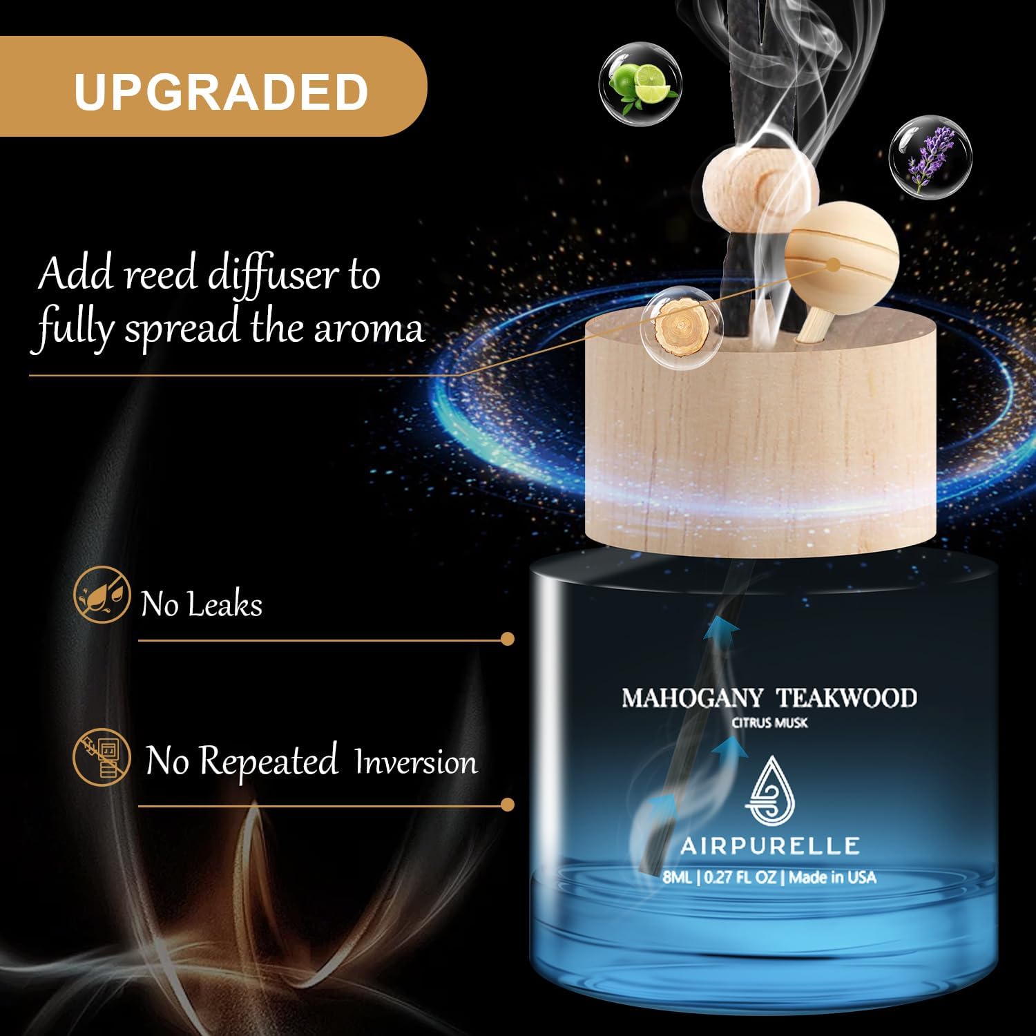 Car Air Freshener Hanging 2 Pack Car Air Fresheners Diffuser - Mahogany Teakwood Fragrance Oil Air Diffuser for Car, 45+ days Long Lasting Car Fresheners Fragrance, Two 0.27 FL OZ/8ML Made in USA - Image 4