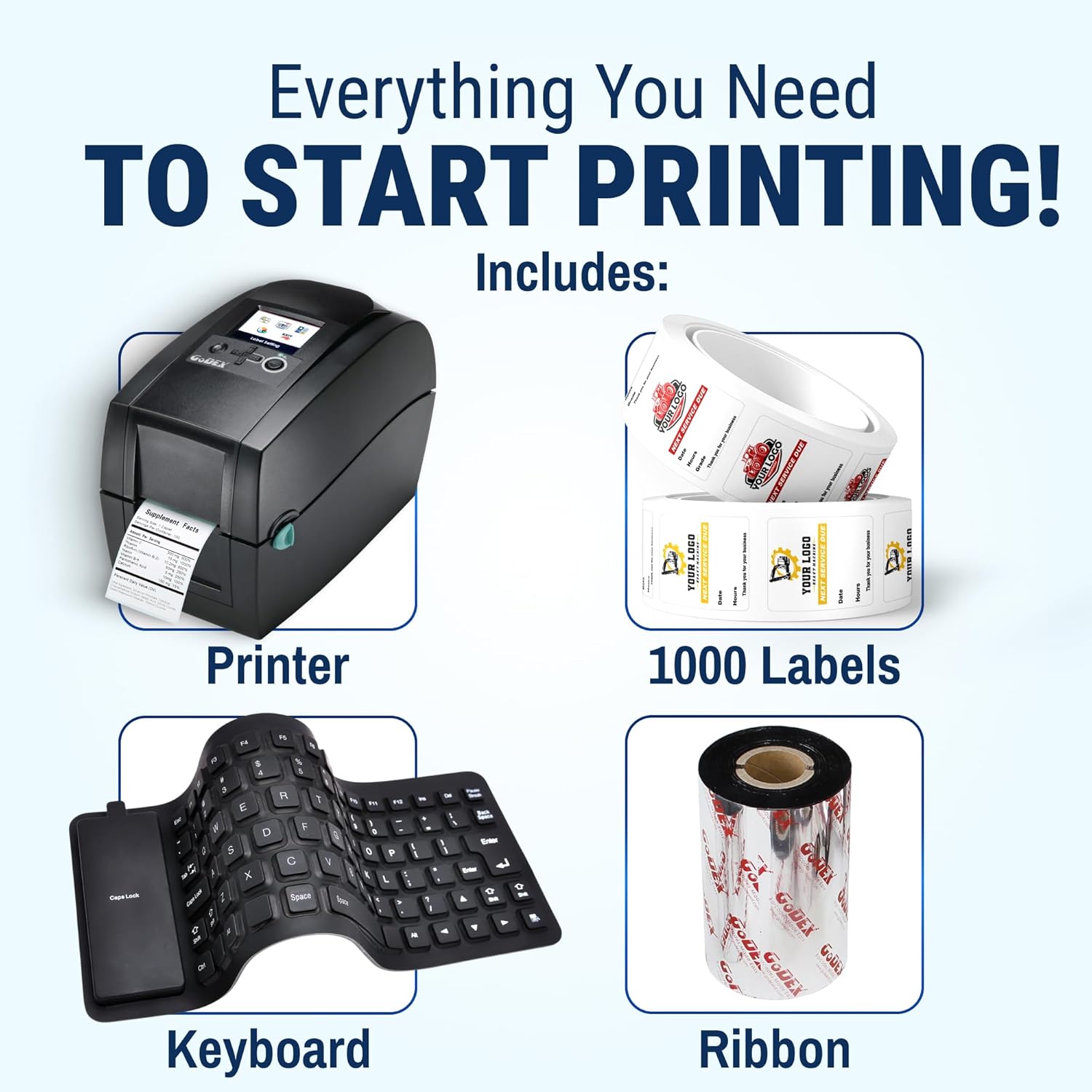 McAuley Labels Oil Change Sticker Printer Machine - Godex RT200i Next Service Reminder Stickers Printer System Set - Fully Programmed Package - Comes with 1000 Custom Oil Labels, Ribbon & Keyboard - Image 2