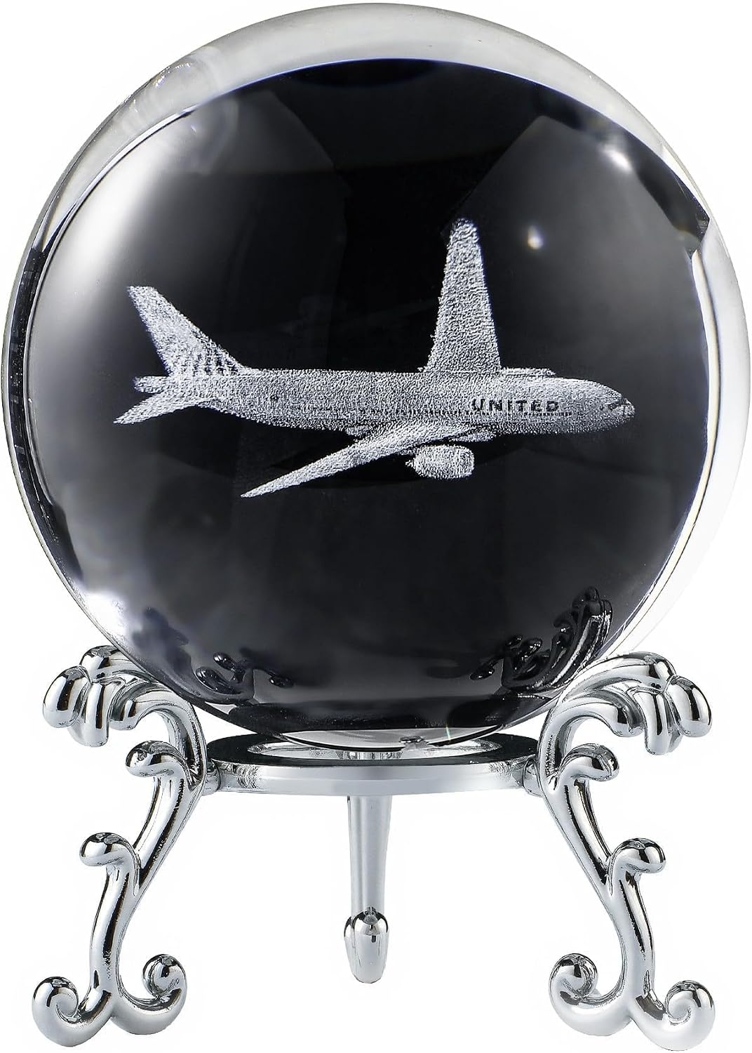 HDCRYSTALGIFTS 60mm 3D Lase Engraved Airplane Crystal Ball with Stand Glass Sphere Plane Paperweight Aviation Decor Pilot Gifts for Men Women - Image 7