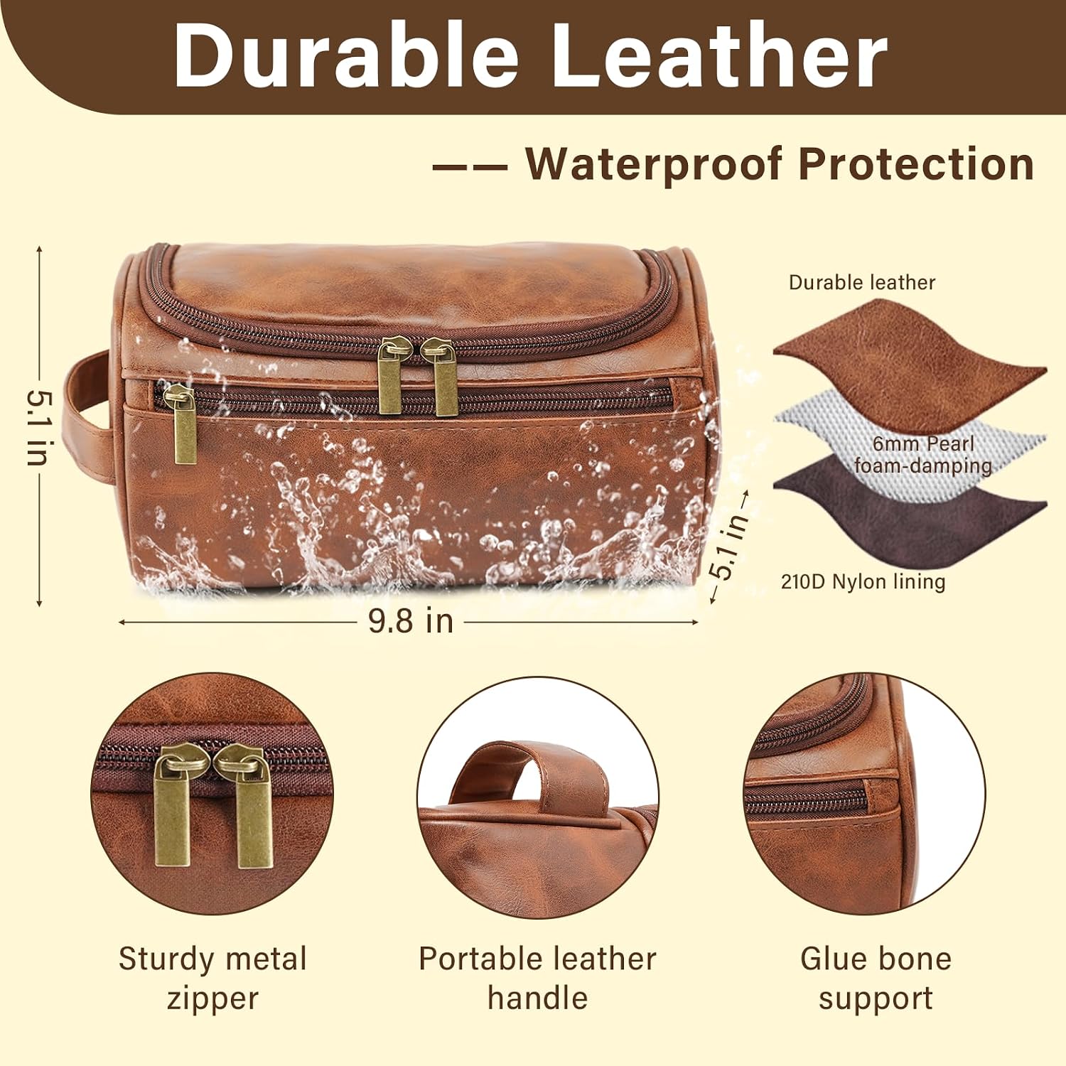 PUREFLY Mens Toiletry Travel Bag Personalized, Custom Leather Toiletries Shaving Bag, Ideas Gifts for Birthday, Anniversary, Groomsmen, Graduation, Christmas, Engraved with Pattern and Text - Image 5