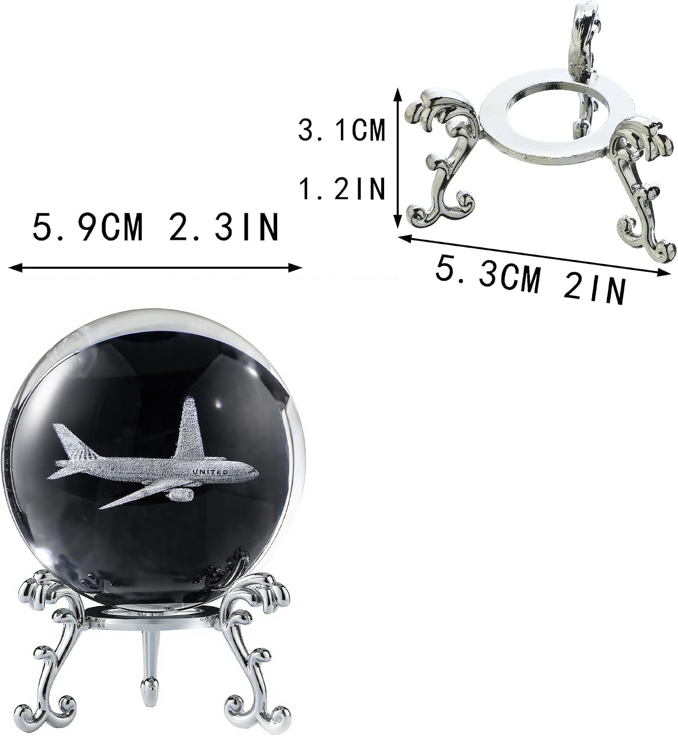 HDCRYSTALGIFTS 60mm 3D Lase Engraved Airplane Crystal Ball with Stand Glass Sphere Plane Paperweight Aviation Decor Pilot Gifts for Men Women - Image 8