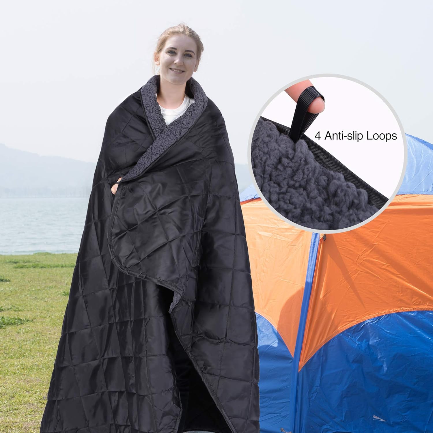 REDCAMP Large Camping Blanket with Sherpa Lining, Cold Weather Warm Outdoor Blanket Windproof for Camping Stadium, Machine Washable 59"x 79" - Image 4