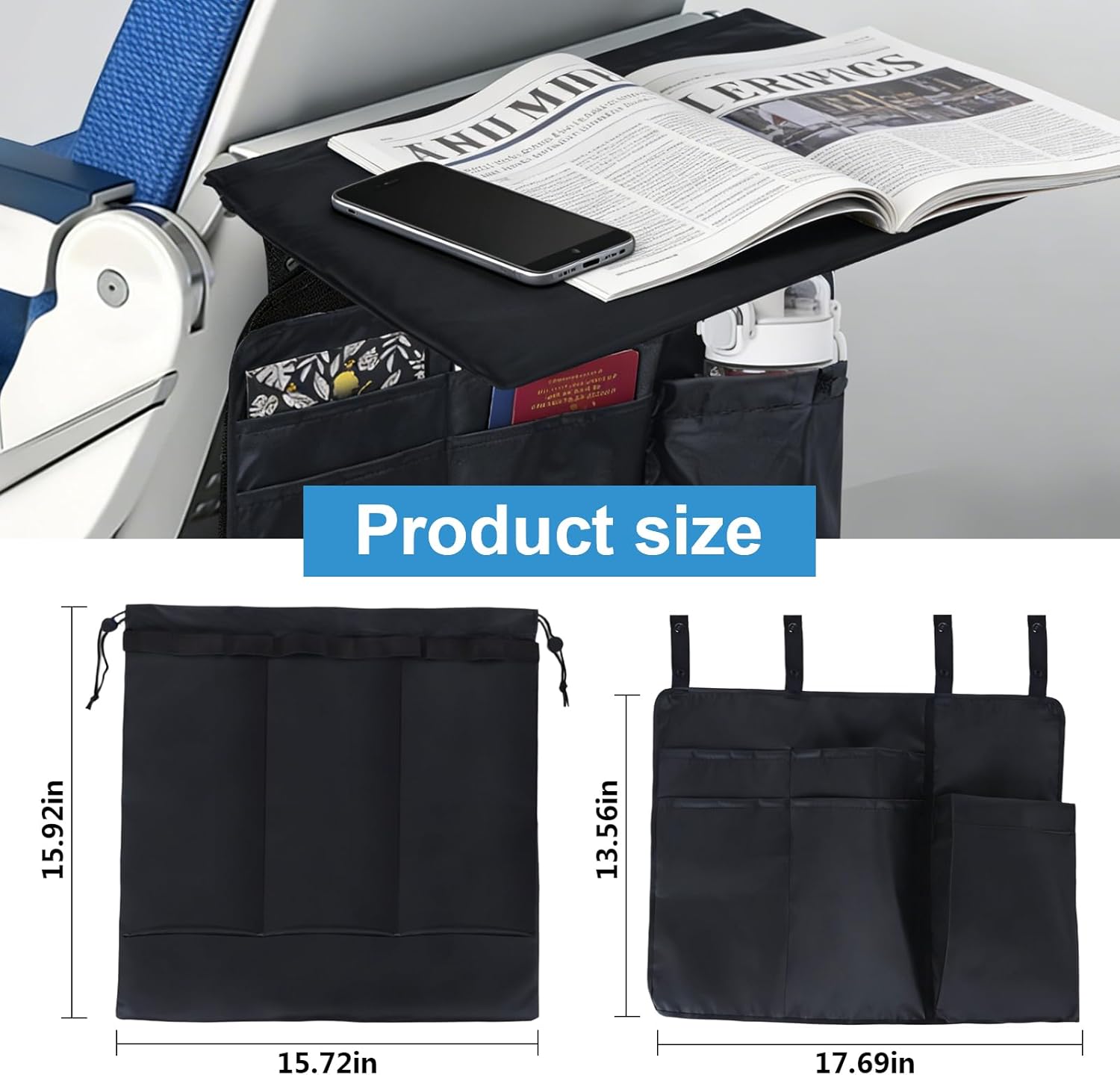 Airplane Tray Cover With Pockets, Airplane Pockets For Seat Backs And Tray Tables, With Dividers For Tablets, Magazines, Mobile Phones And Water Bottles - Image 2
