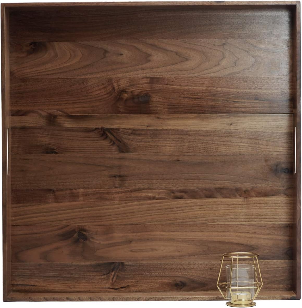 24 x 24 Inches Extra Large Square Black Walnut Wood Ottoman Tray with Handles, Serve Tea, Coffee or Breakfast in Bed, Classic Wooden Decorative Serving Tray