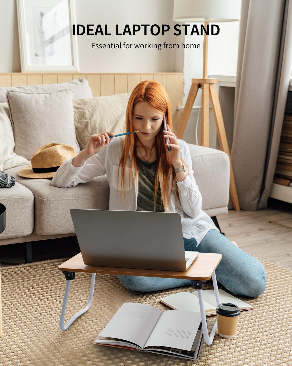 Ruxury Foldable Lap Desk Laptop Stand Bed Desk Table Tray, Breakfast Serving Tray, Portable & Lightweight Mini Table, Lap Tablet Desk for Sofa Couch Floor - Wood - Image 4