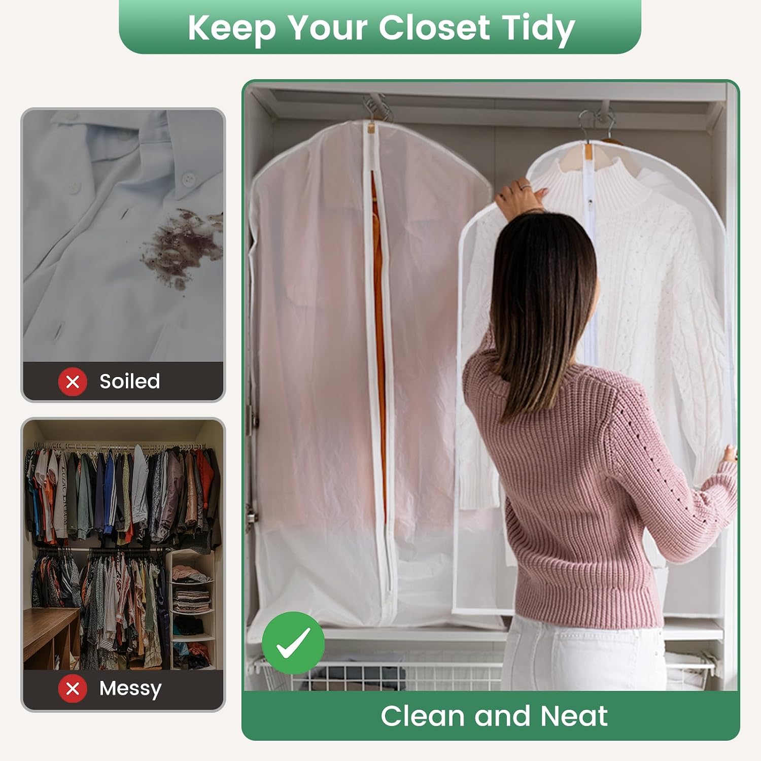 6 Pack Garment Bags for Hanging Clothes - Translucent Suit Bag for Closet Wardrobe Storage Travel - 24" x 42" - Image 2