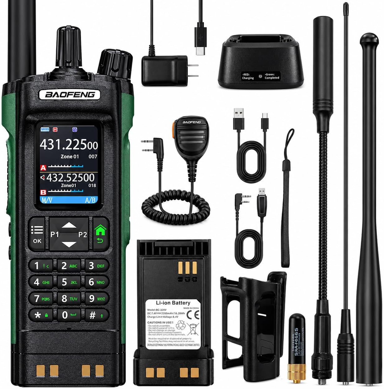 BAOFENG UV-32 Ham Radio 10W Long Range Handheld with GPS, Bluetooth App Programming, Waterproof Speaker Mic & 3 Antennas Kit, USB-C Rechargeable Dual Band Two Way Radio NOAA Weather Scan for Survival