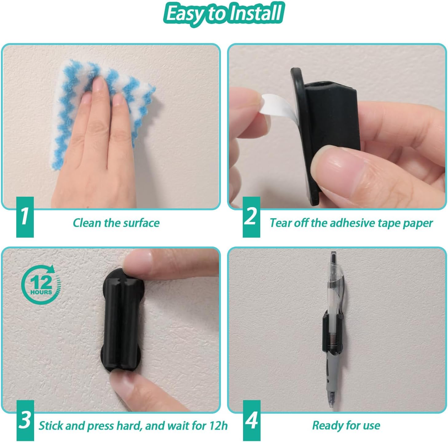 Adhesive Pen Holder for Wall Pencil Holder for Desk Organizer, 6Pack Silicone Pen Holders for Clipboard, Marker Holder Sticky Pen Holder for Desk, Office Teacher Supplies Stylus Holder (6 black) - Image 5