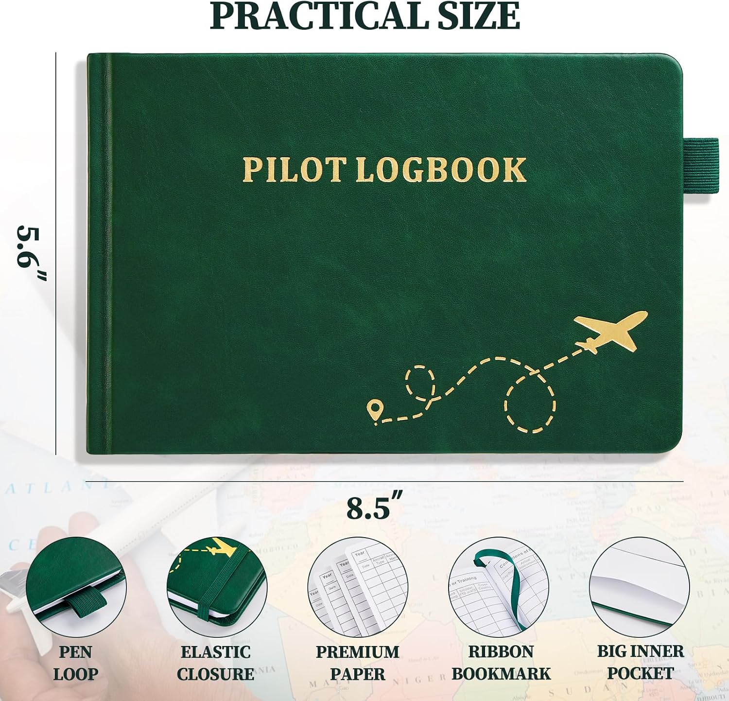 FAA-Compliant Pilot Logbook | Professional Flight Log Book for Student, Private & Commercial Pilots | 112 Pages, 48 Flights, 5.6" x 8.5" | Durable Aviation Logbook, Green - Image 2