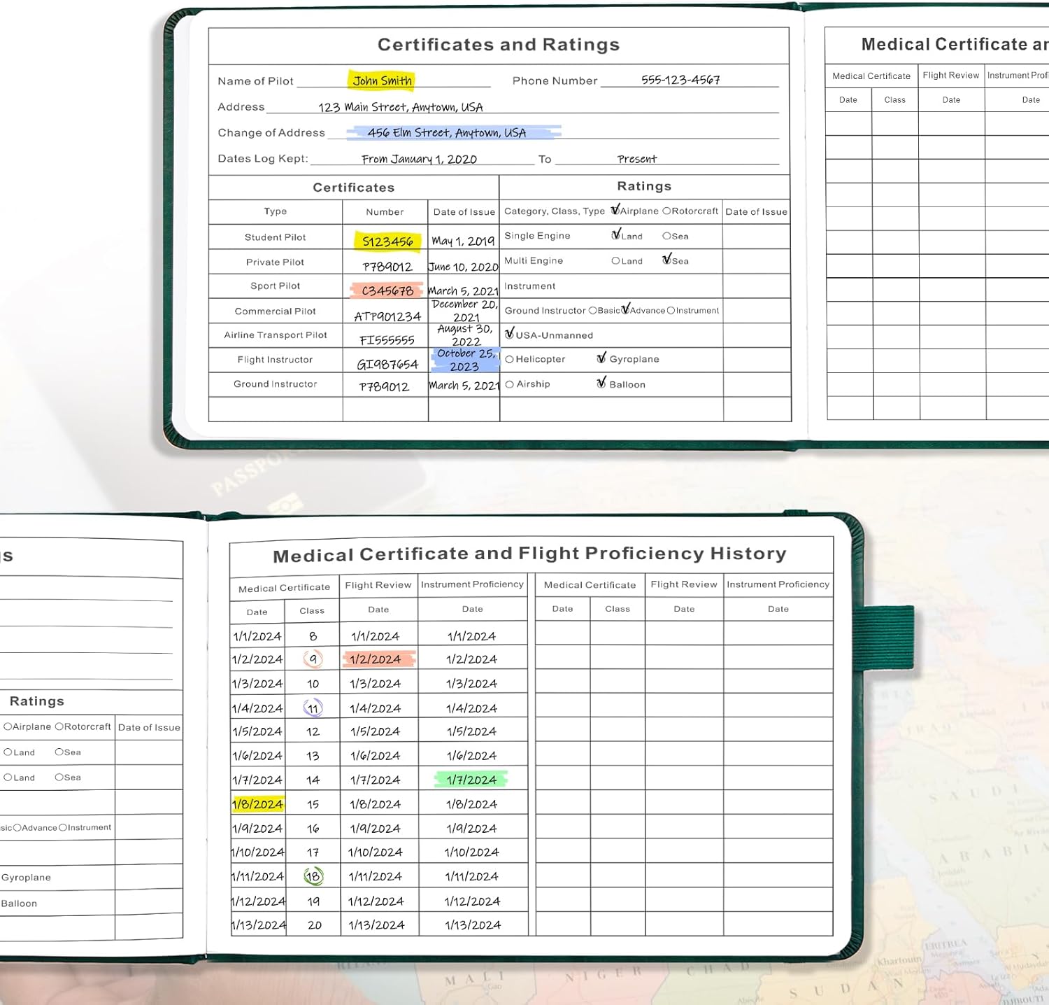 FAA-Compliant Pilot Logbook | Professional Flight Log Book for Student, Private & Commercial Pilots | 112 Pages, 48 Flights, 5.6" x 8.5" | Durable Aviation Logbook, Green - Image 3