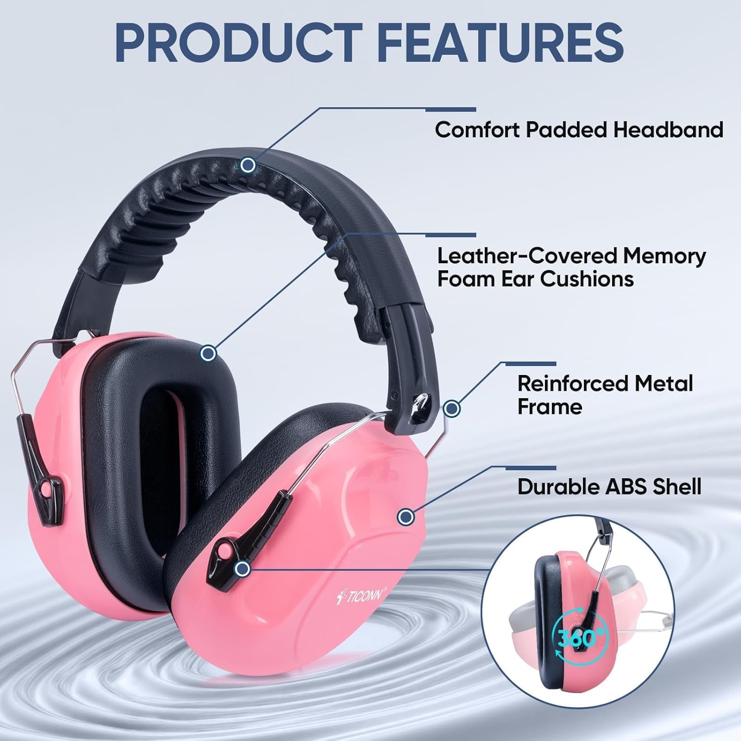 TICONN Noise Cancelling Ear Muffs for Adults, SNR 33dB Hearing Protection, Adjustable Safety Earmuffs for Construction - Image 4