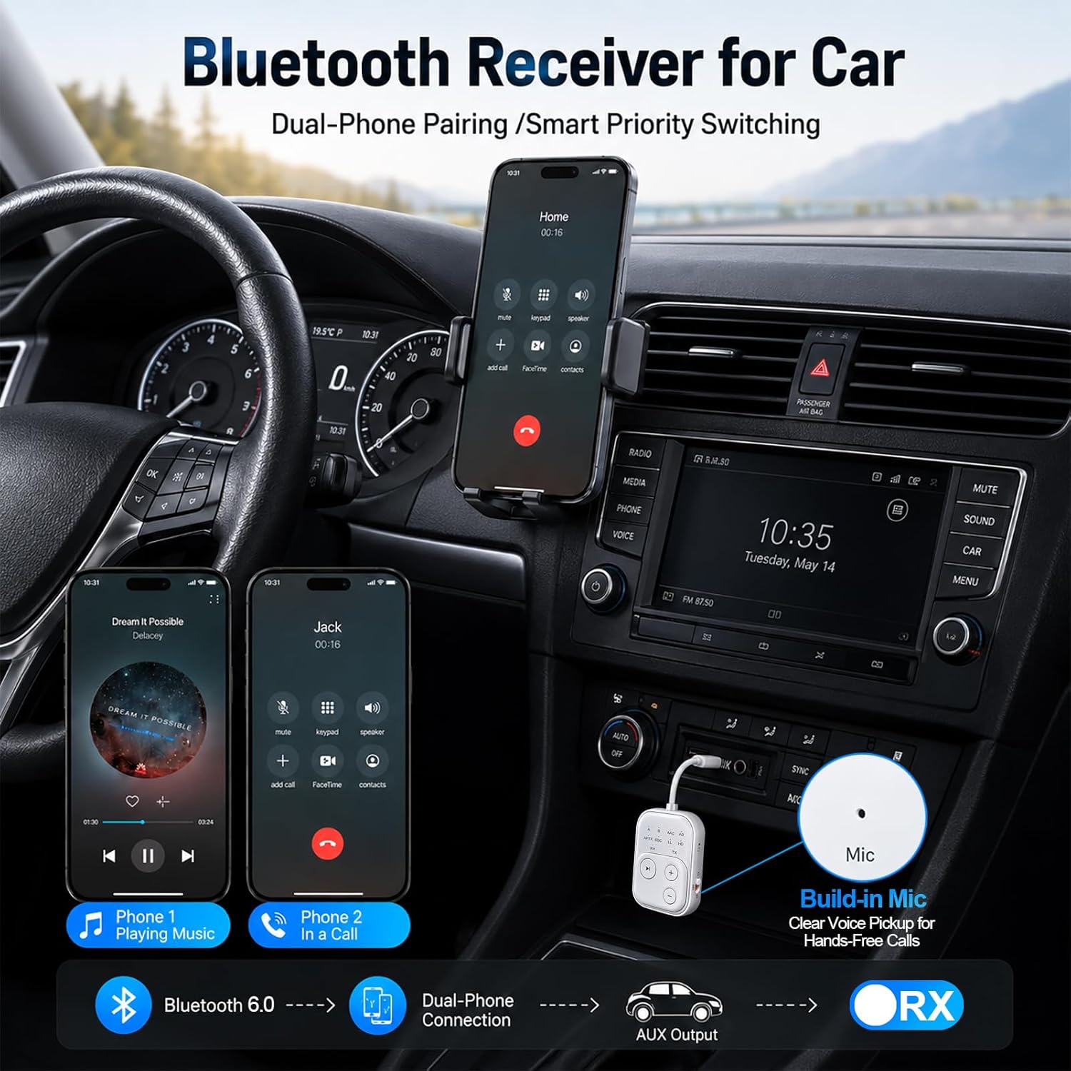 2026 Pro Bluetooth 6.0 Audio Transmitter Receiver | Bluetooth Adapter for TV/Airplane/Gym/Car/Home Stereo to Wireless Headphones,Stable Connection, Clear Sound & Low Latency, Dual Link & 33FT Range - Image 7