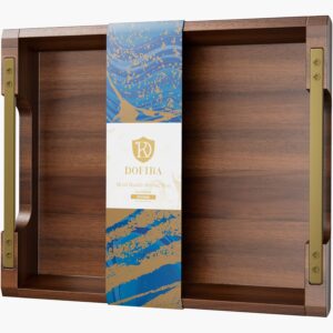 Acacia Wood Serving Tray with Metal...