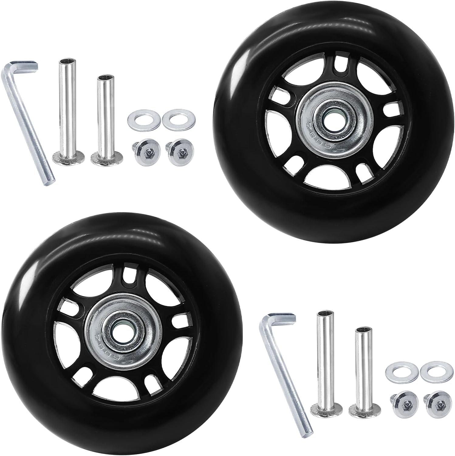 2pcs 70 x 24mm Luggage Wheels Replacement, Black Rubber Suitcase Wheels Replacement Repair Kit, Smooth Luggage Replacement Parts for Carry-on Roller Bag, Suitcase Bag, Trolley Bag - Image 5