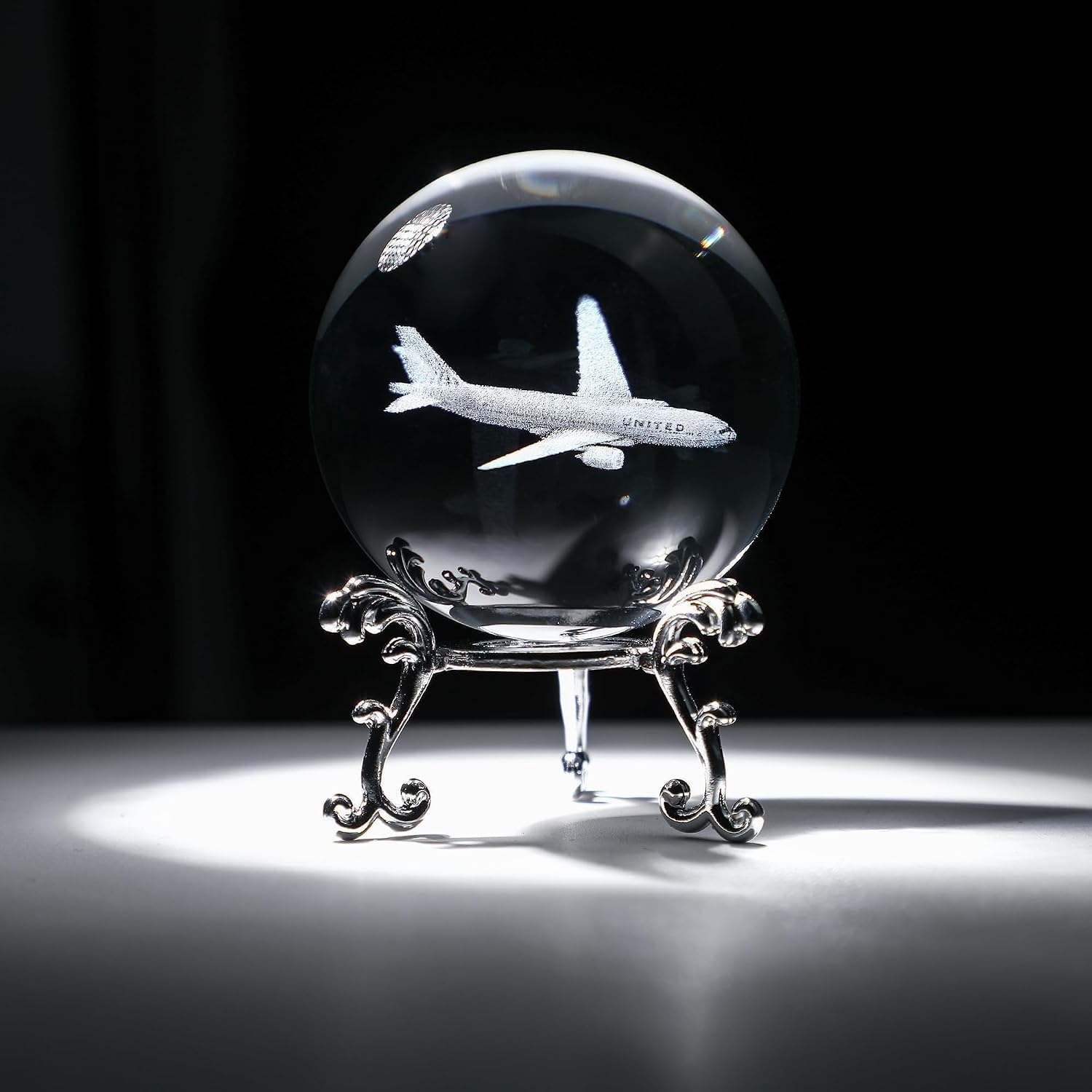 HDCRYSTALGIFTS 60mm 3D Lase Engraved Airplane Crystal Ball with Stand Glass Sphere Plane Paperweight Aviation Decor Pilot Gifts for Men Women - Image 6
