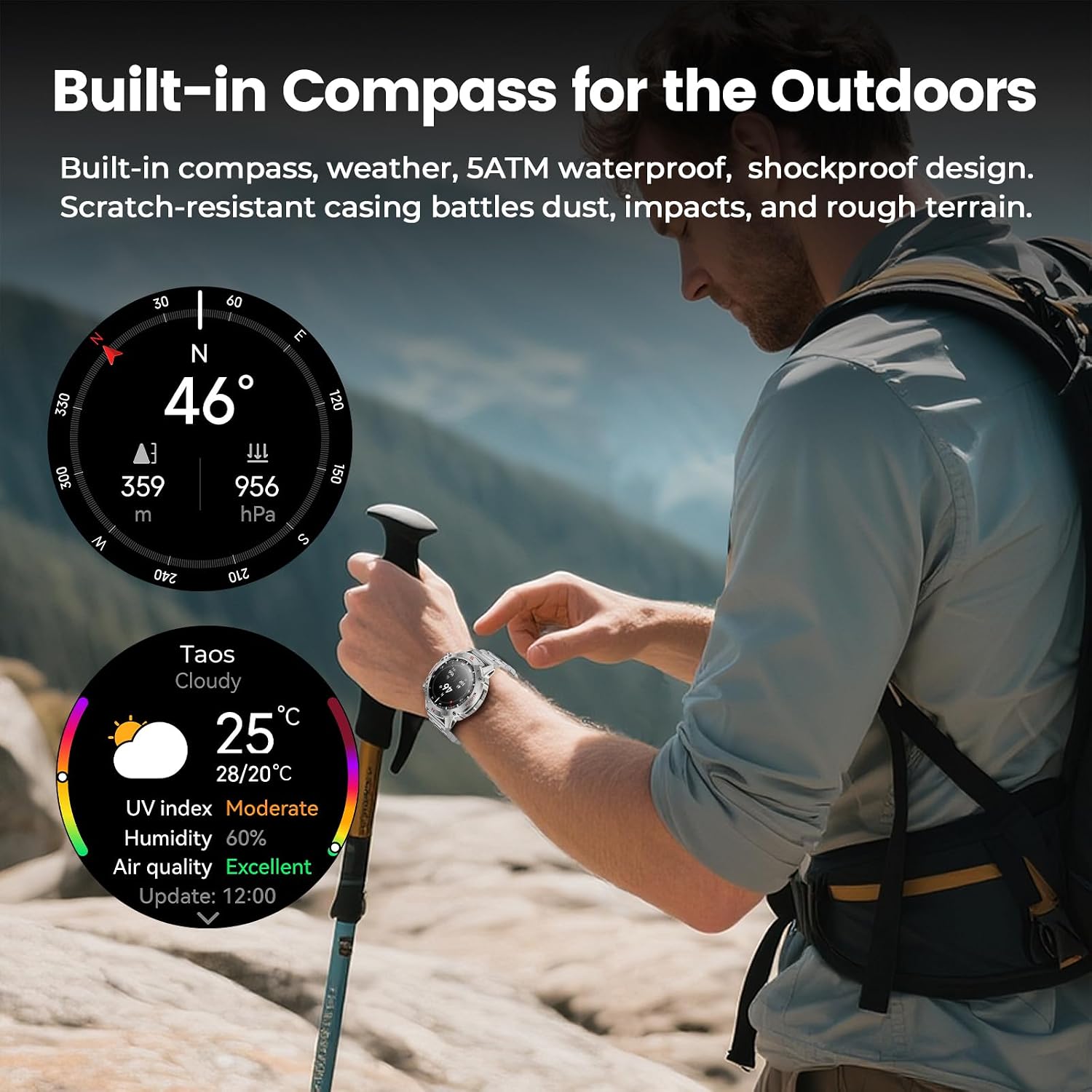 WalkerFit Silver Smart Watch for Men, Stainless Steel Band, 1.43" AMOLED Round Smartwatch, 5ATM Waterproof for Swim Run Hike Cycle, 170+ Sports Modes, Heart Rate SpO2, Sport Watch for iPhone Android - Image 3