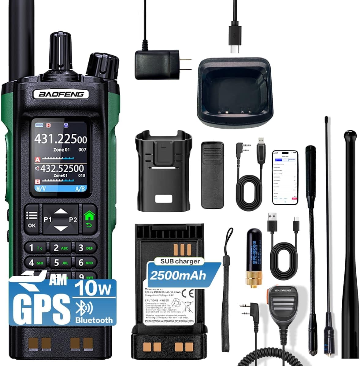 BAOFENG UV-32 Ham Radio 10W Long Range Handheld with GPS, Bluetooth App Programming, Waterproof Speaker Mic & 3 Antennas Kit, USB-C Rechargeable Dual Band Two Way Radio NOAA Weather Scan for Survival - Image 8