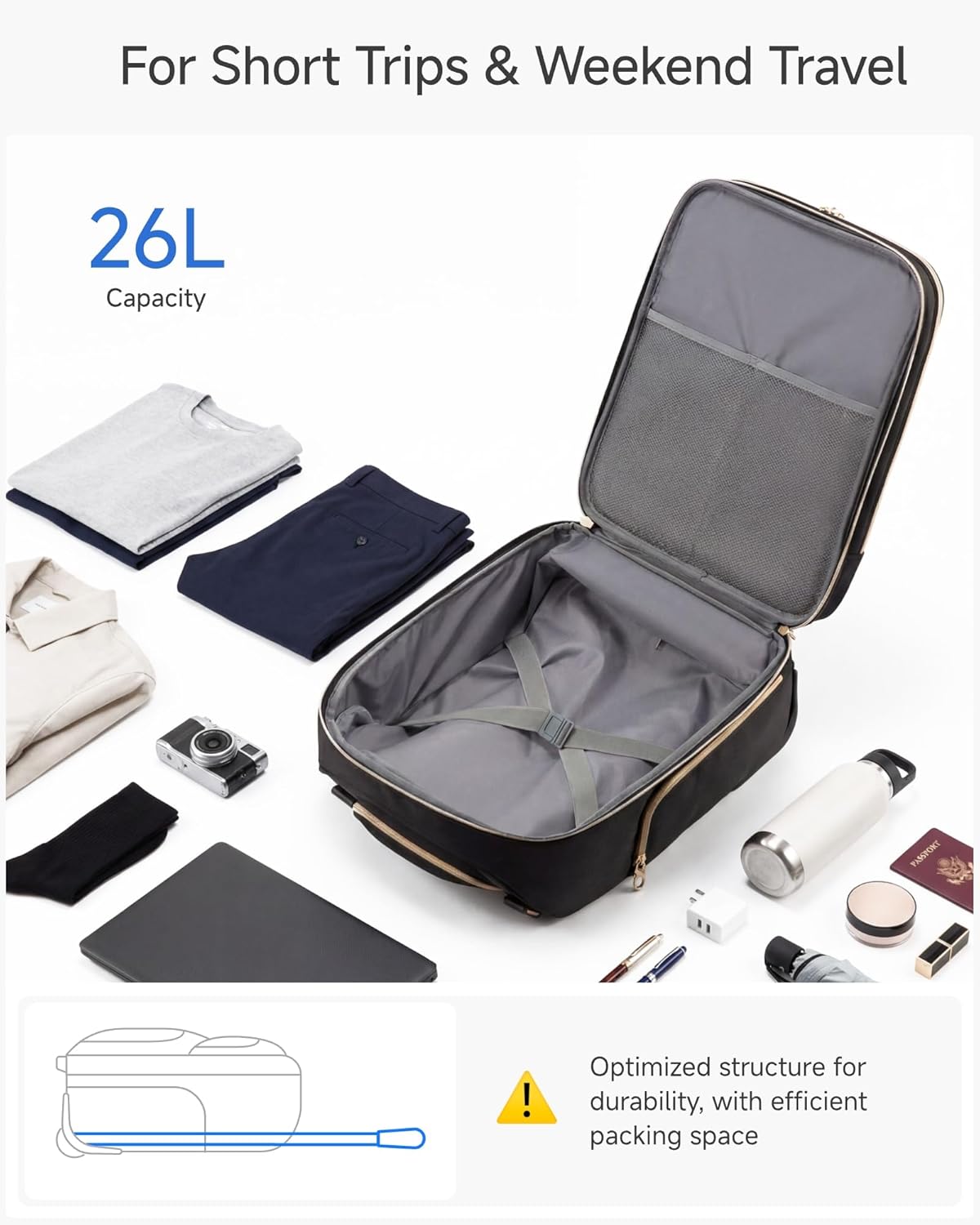 LUGGEX Underseat Carry On Luggage with Wheels, UDK Stylish Lightweight Under Seat Luggage, Soft Sided Personal Item Suitcase for Short Trip (UX-Core, Black, 16 Inch) - Image 5