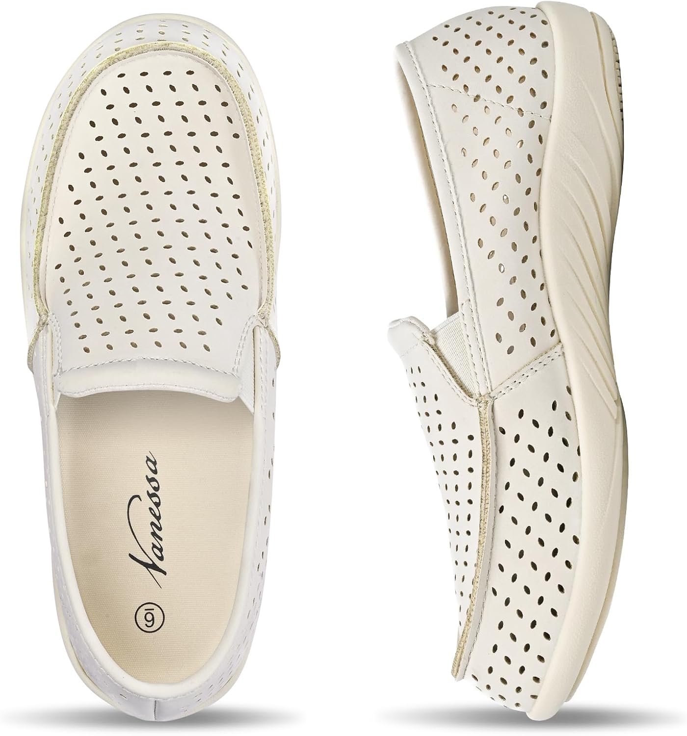 Womens Slip On Shoes, Casual Breathable Boat Loafers with Arch Support | Comfortable Orthopedic Shoes for Plantar Fasciitis, Perforated Hollow Rounded Toe Box, Ideal for Walking, Travel, Shopping
