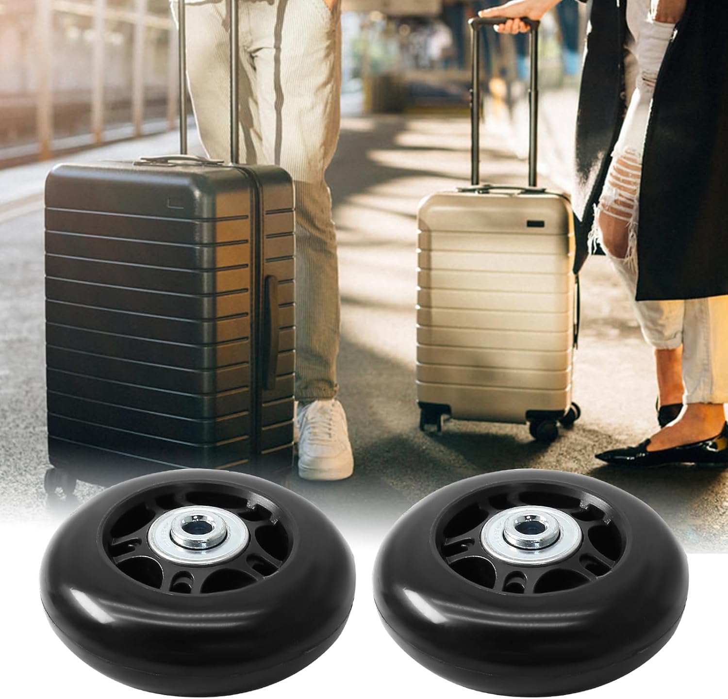 2pcs 70 x 24mm Luggage Wheels Replacement, Black Rubber Suitcase Wheels Replacement Repair Kit, Smooth Luggage Replacement Parts for Carry-on Roller Bag, Suitcase Bag, Trolley Bag - Image 6