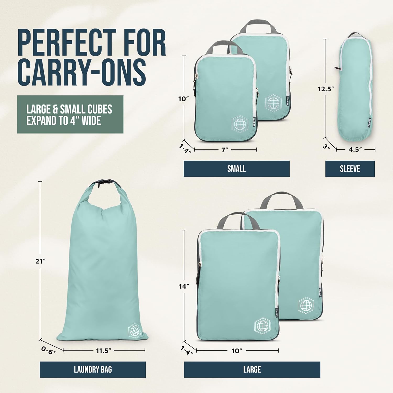Compression Packing Cubes for Travel, 6-Piece Lightweight Packing Cubes Set for Carry-On Luggage & Backpacks – TRIPPED Travel Gear (Dusty Teal/White) - Image 4