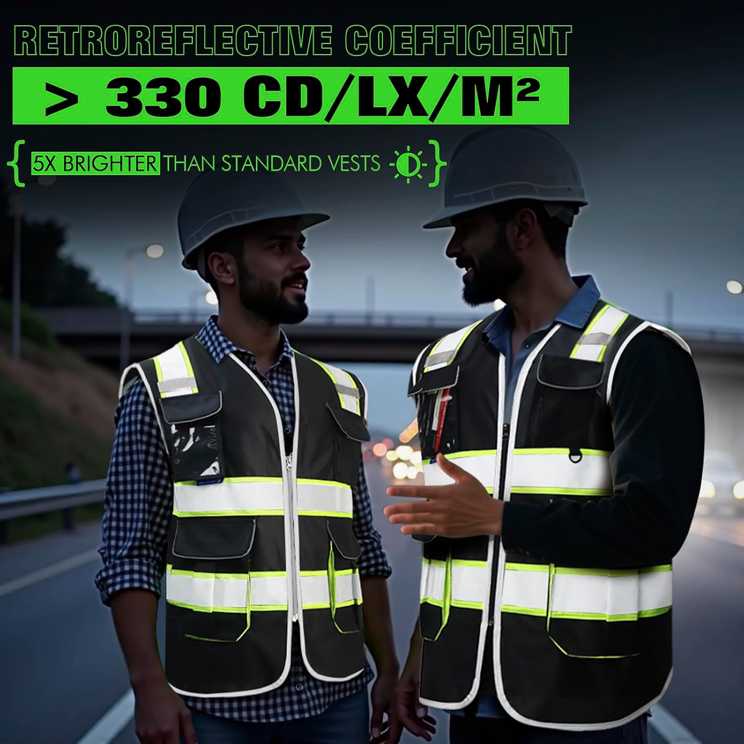 BeautyWill ANSI Certified Custom Logo Safety Vest 8-Pockets Class2 High Visibility Reflective Vest for Men - Personalized Logo Heavy-Duty Work Vest(Black,L) - Image 2