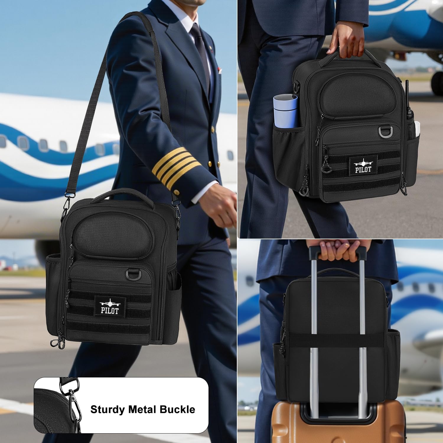 Pilot Bag,Aviation Headset Bag,Flight Bags for Pilots, Multiple Pockets for 15" Laptop,Aviation Plotter,Glasses,Flight Computer,with Shoulder Strap,Gift for Pilots (Black) - Image 7
