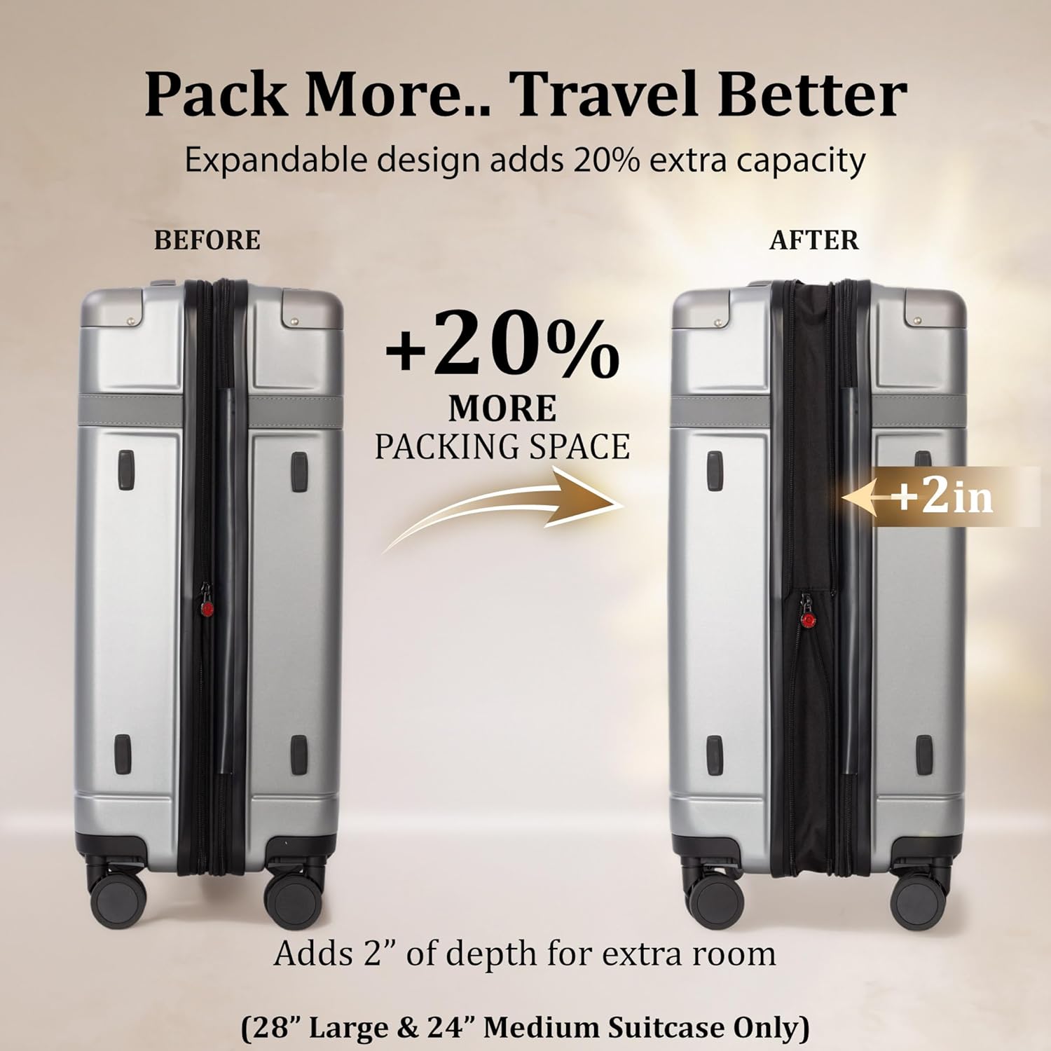 SKROSS Apex 3 Piece Hardside Luggage Set: 28 Inch Large Suitcase, 24 Inch Medium Checked Travel Luggage & 20 Inch Carry On Luggage. Hardshell Suitcases with Spinner Wheels (Silver) - Image 6
