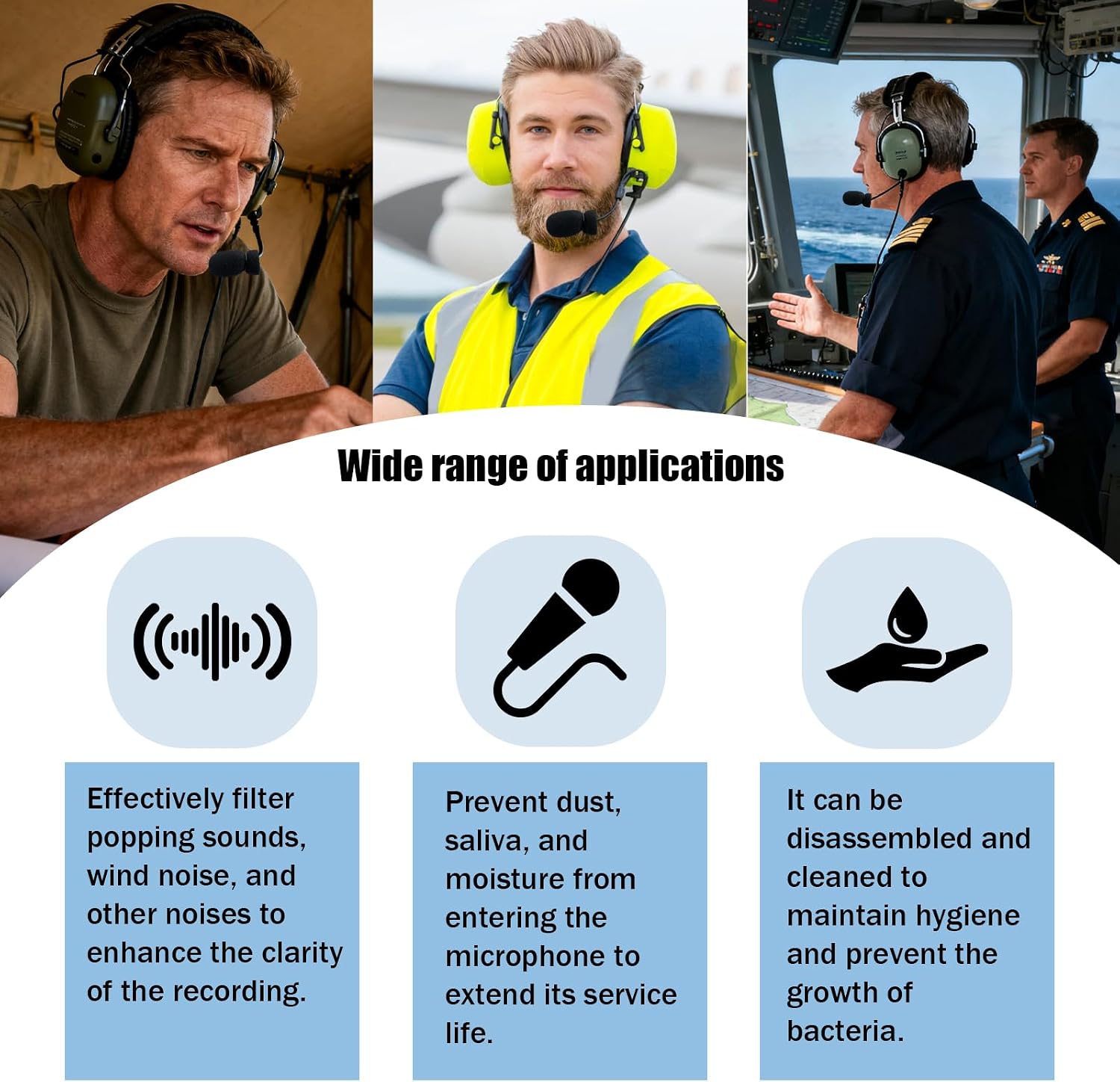 10Pack Aviation Muff Headphone Microphone Body Covers Wind Shields Boom Mic Windscreen Large Black Windshield Noise Sound Reduction High Density Foam for Peltor David Clark Tactical Headset h10-13.4 - Image 6