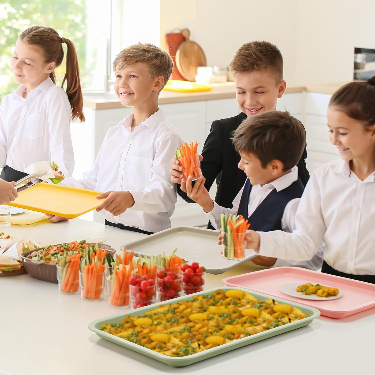 Mumufy 24 Pcs Plastic Fast Food Trays Bulk Colorful Restaurant Serving Trays Cafeteria Rectangular Plastic Serving Platter Grill for Kitchen Restaurant Coffee (Elegant Color) - Image 5