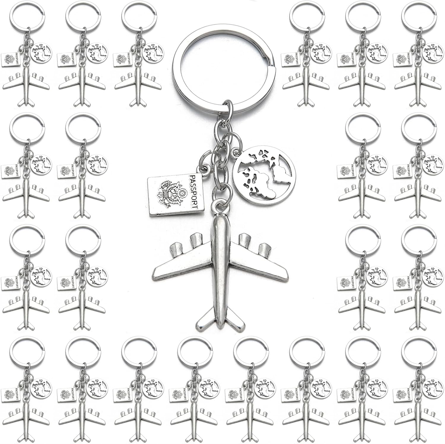 PHAETON 20PCS Earth Airplane Keychains Pilot Aviator Key Chains Journey Aircraft Airplane Pendant Travel Keyring Friendship Jewelry Diy Handmade Freedom Gift For Traveler