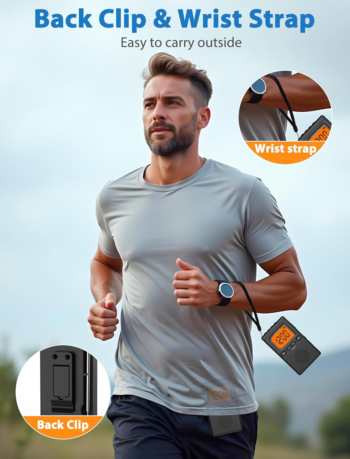 2000mAh Rechargeable AM FM Radio with Bluetooth Portable Transistor Pocket Radio with Best Reception Digital Tuning, Flashlight,LCD Screen,Earphone Jack, Sleep Timer and Alarm Clock for Jogging - Image 7