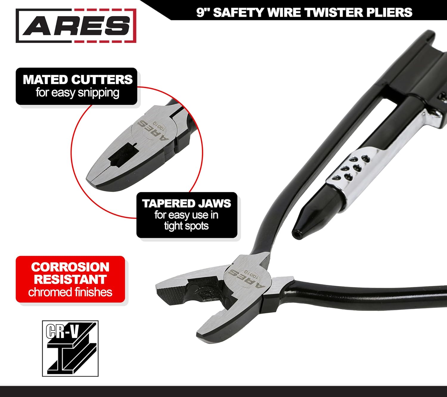ARES 10010-9-Inch Safety Wire Twister Pliers – Durable Untwist Tool Grips, Twists, and Cuts Stainless Steel Safety Wire on Vehicles, Machinery, and Aircraft - Image 3