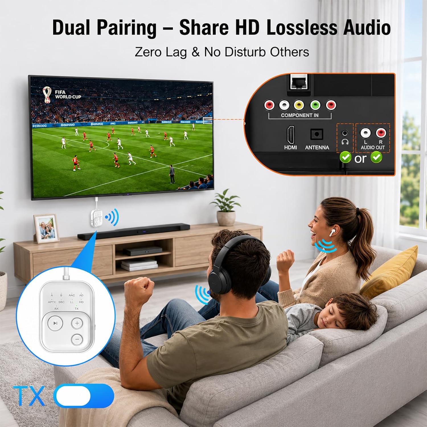 2026 Pro Bluetooth 6.0 Audio Transmitter Receiver | Bluetooth Adapter for TV/Airplane/Gym/Car/Home Stereo to Wireless Headphones,Stable Connection, Clear Sound & Low Latency, Dual Link & 33FT Range - Image 5