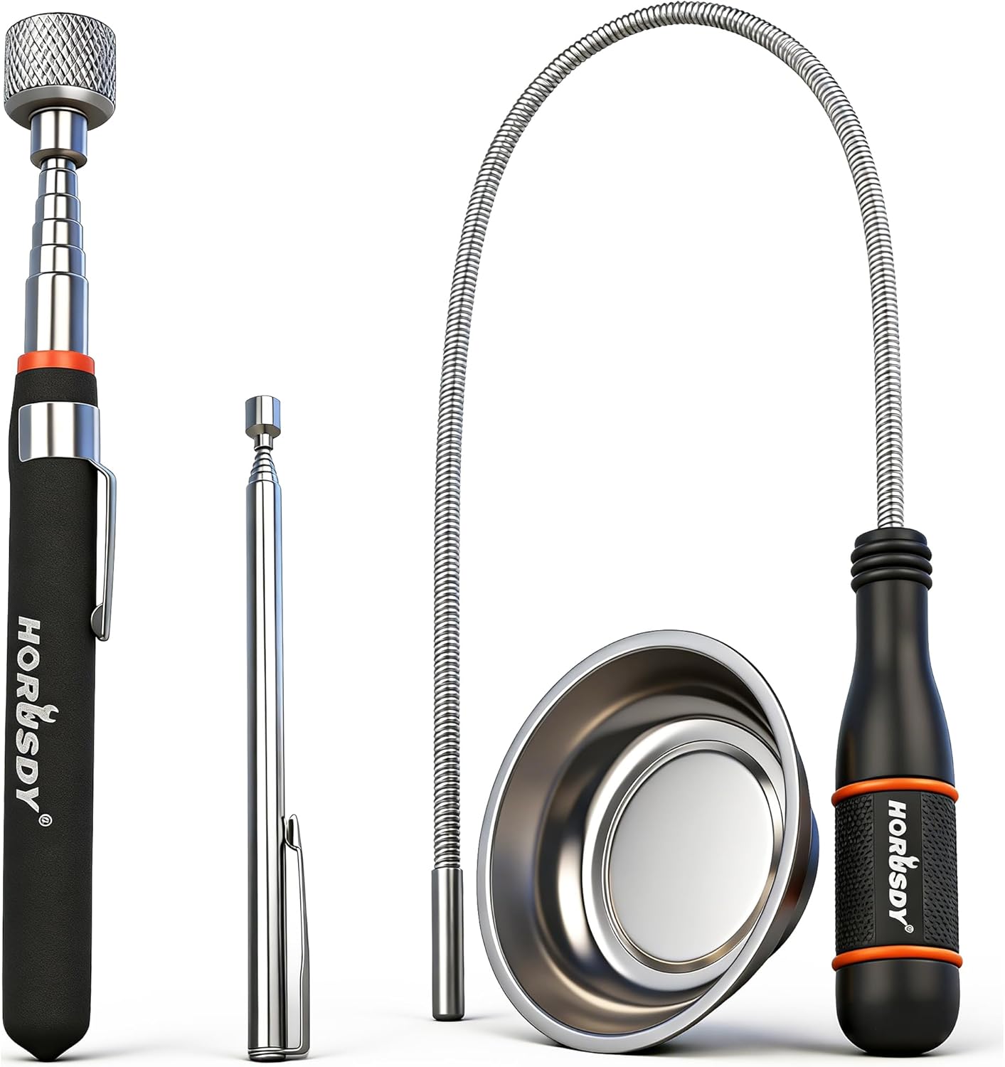 HORUSDY 4-PIECE Telescoping Magnetic Pickup Tools Set - Extendable Magnetic Pick Up Tools,Flexible Bendable Spring Magnet Stick
