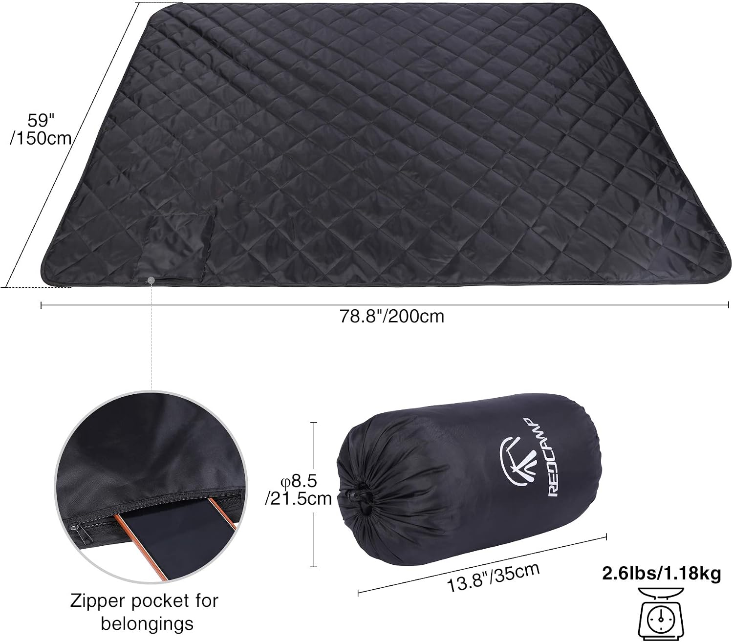 REDCAMP Large Camping Blanket with Sherpa Lining, Cold Weather Warm Outdoor Blanket Windproof for Camping Stadium, Machine Washable 59"x 79" - Image 3