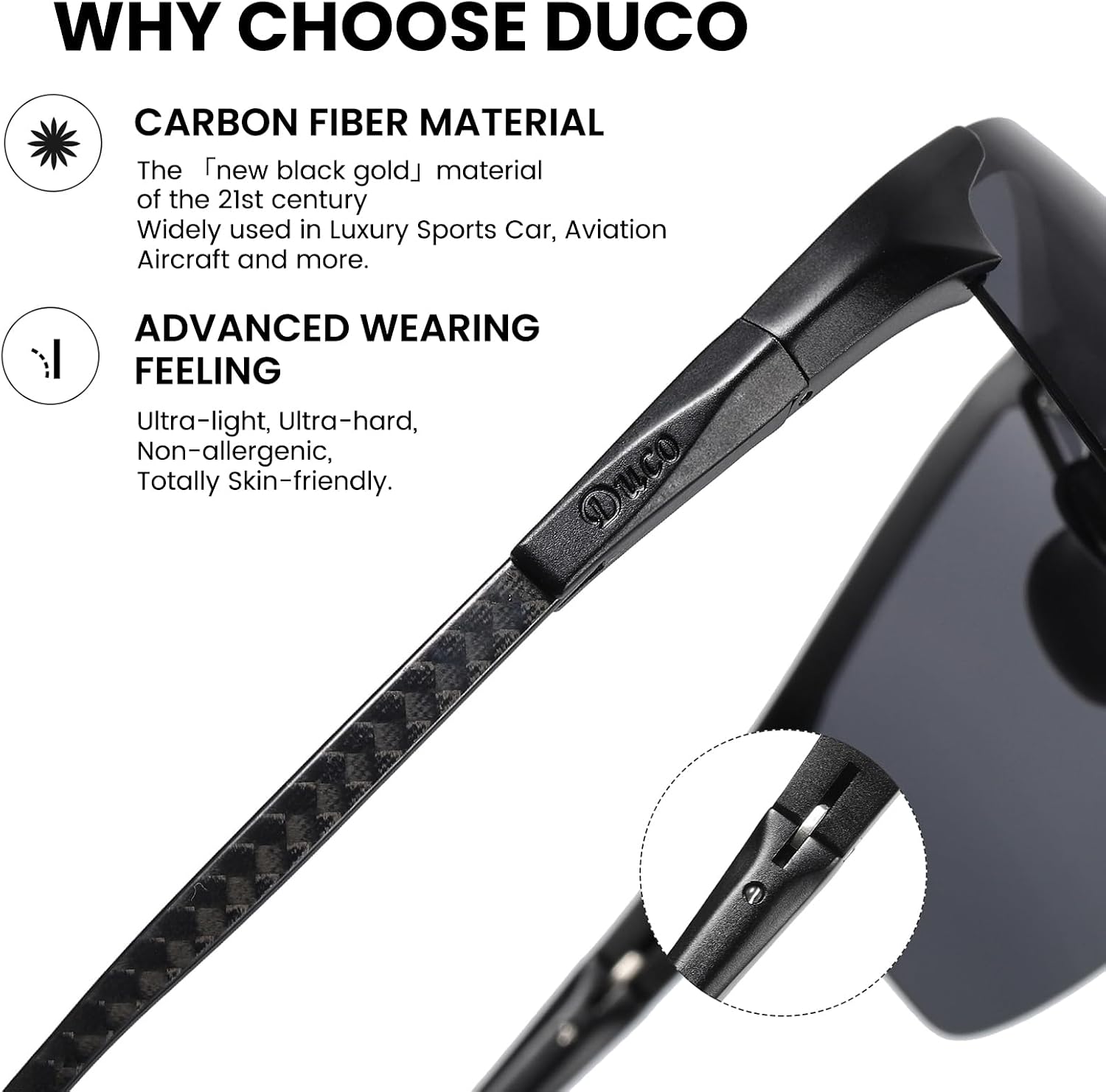 DUCO Polarized Sunglasses Mens Ultralight Carbon Fiber Sun Glasses for Men Driving Sports Fishing UV400 Protection DC8277 - Image 4