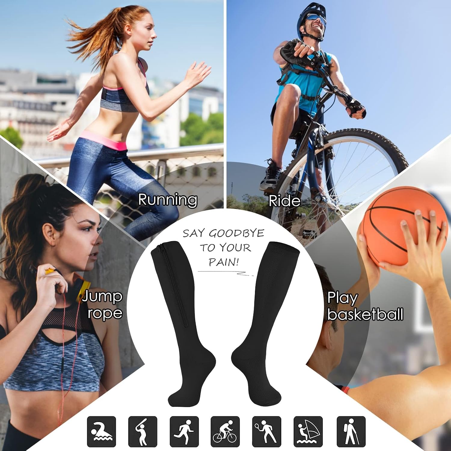 cerpite Zipper Compression Socks, 2 Pairs 15-20 mmHg Closed Toe Compression Stockings for Men Women - Image 2