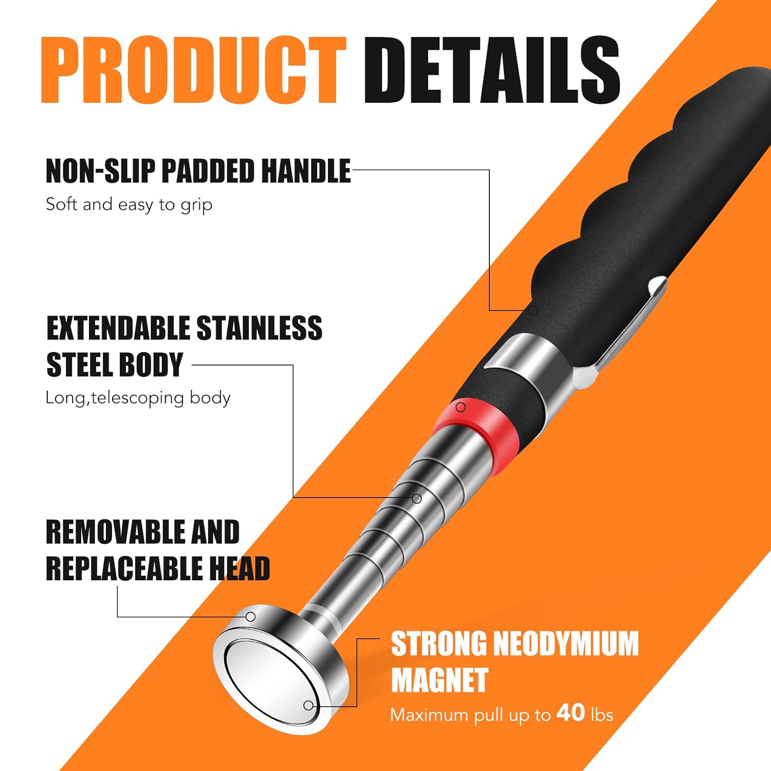 4Pcs Telescoping Magnetic Pickup Tool with 40lb Pull Force, 30in Telescopic Strong Magnet Sticks, Non-Slip Long Extendable Magnet Pickup Tools, Magnetic Nail Picker Upper for Technicians Mechanics - Image 4