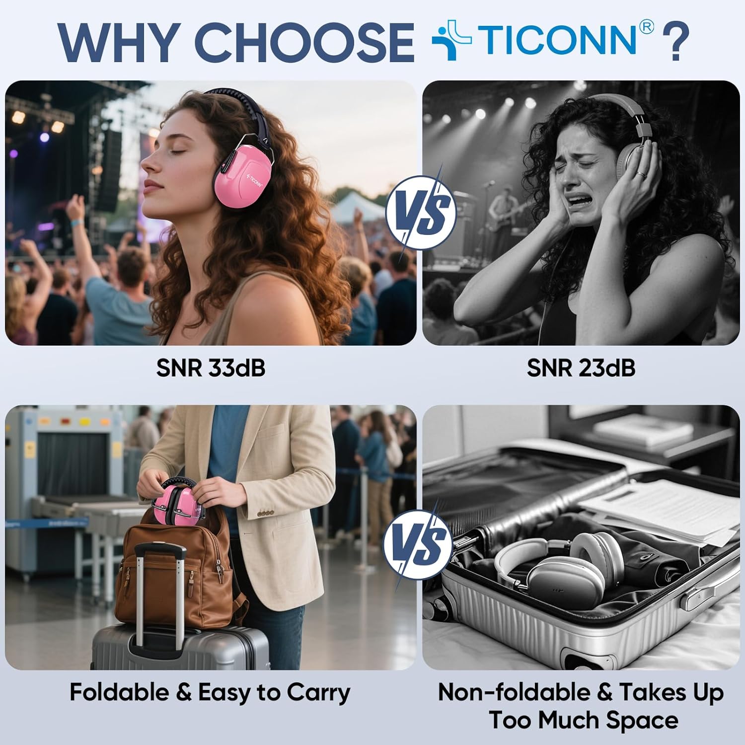 TICONN Noise Cancelling Ear Muffs for Adults, SNR 33dB Hearing Protection, Adjustable Safety Earmuffs for Construction - Image 5