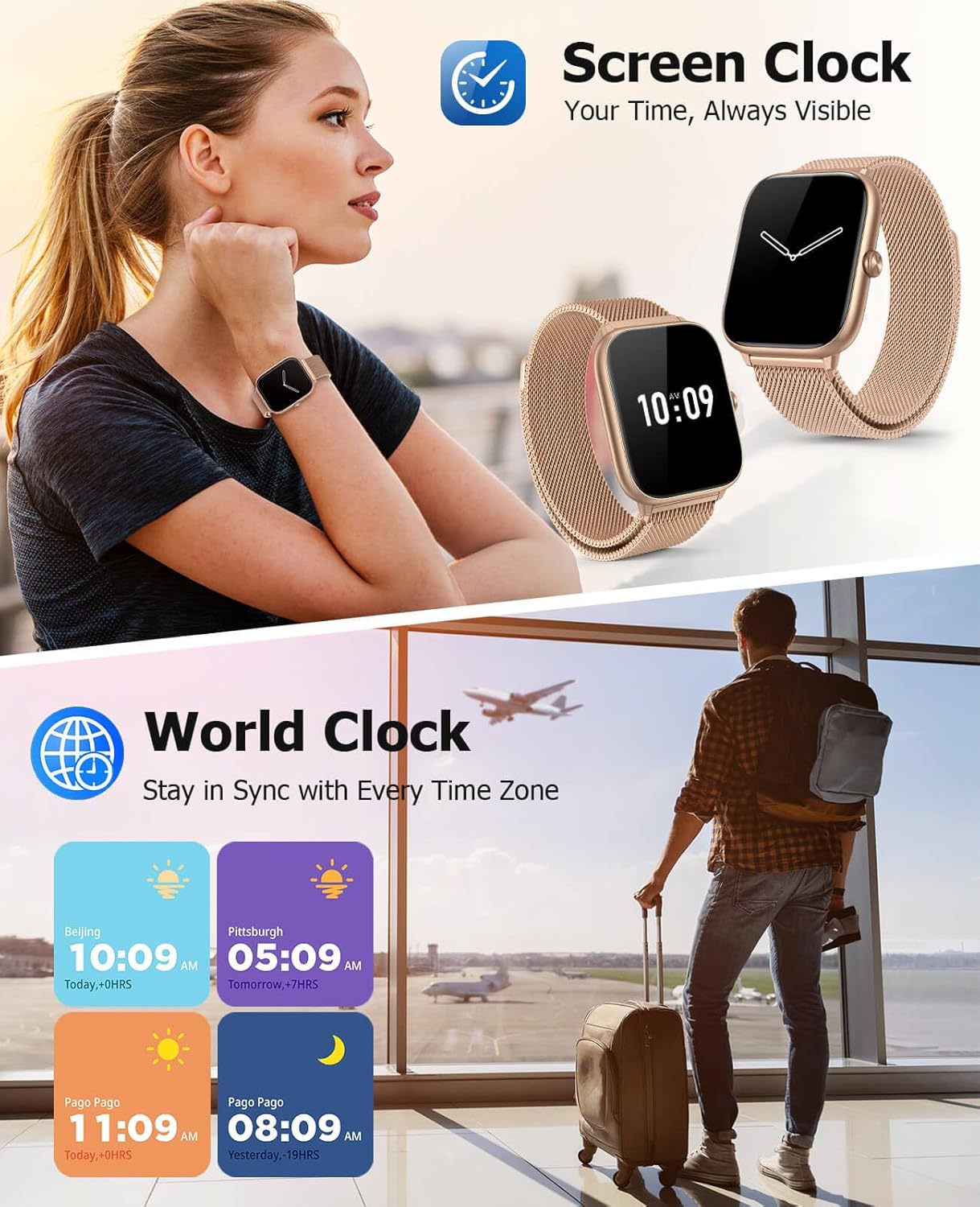 Smart Watch for Women with Blood Pressure Monitor, 2.06" AMOLED Display, IP68 Waterproof Fitness Tracker, 118 Sports Modes, Heart Rate/SpO2/Sleep Monitor, Gift for Her, Compatible with Android iPhone - Image 4