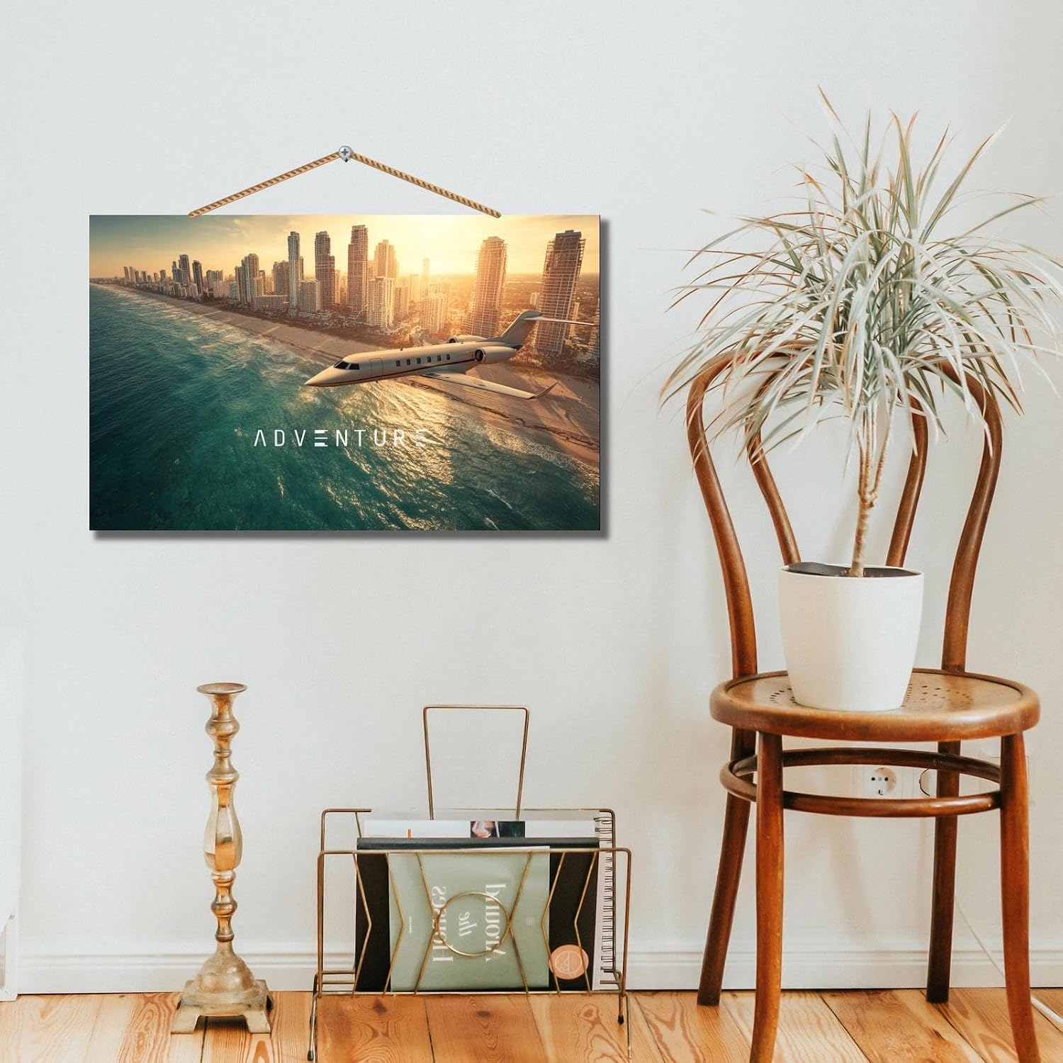 Personalized Private Jet Wooden Wall Art - Custom Aviation Themed Decor, Luxury Airplane Sunset Cityscape Print, Modern Home Office Wall Hanging, Pilot Gift Idea(Style A) - Image 5