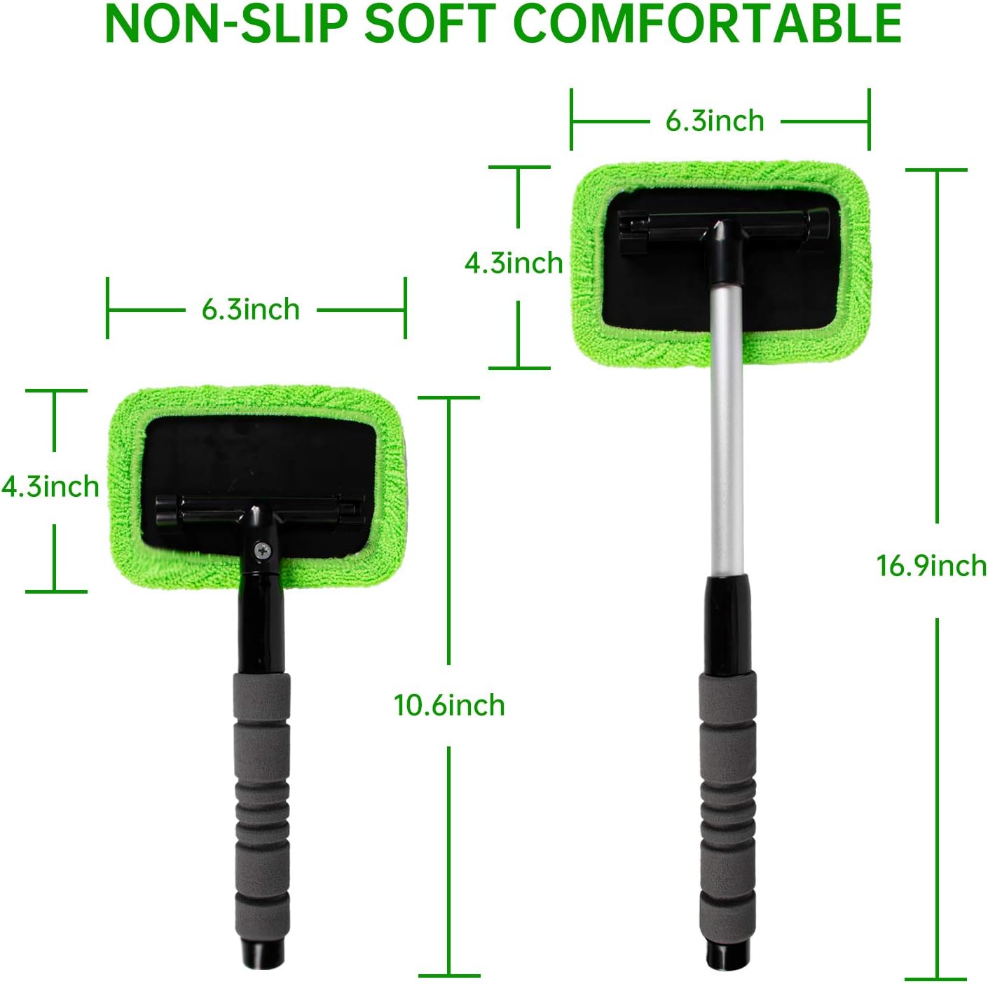 XINDELL Windshield Cleaner Tool – Car Window Cleaning Tool Extendable Handle for Easy Cleaning, 9pcs Reusable Microfiber Pads, Streak-Free Interior & Exterior Auto Glass Cleaner (Green) - Image 2
