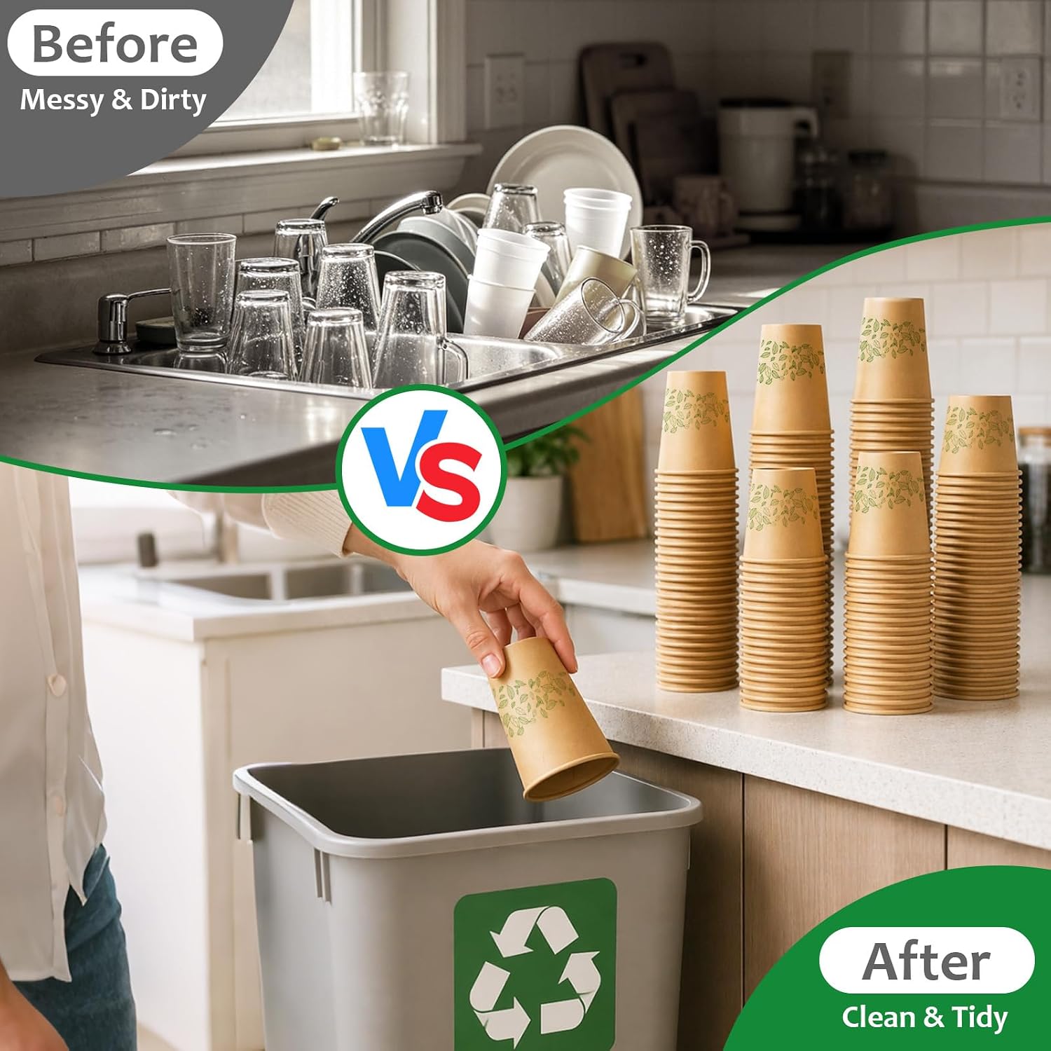 8oz 300Count Compostable Paper Cups, Plant-Based Disposable Coffee Cups with PLA Lining, Perfect for Hot & Cold Drinks, Coffee, Party, Office & Daily Use - Image 4