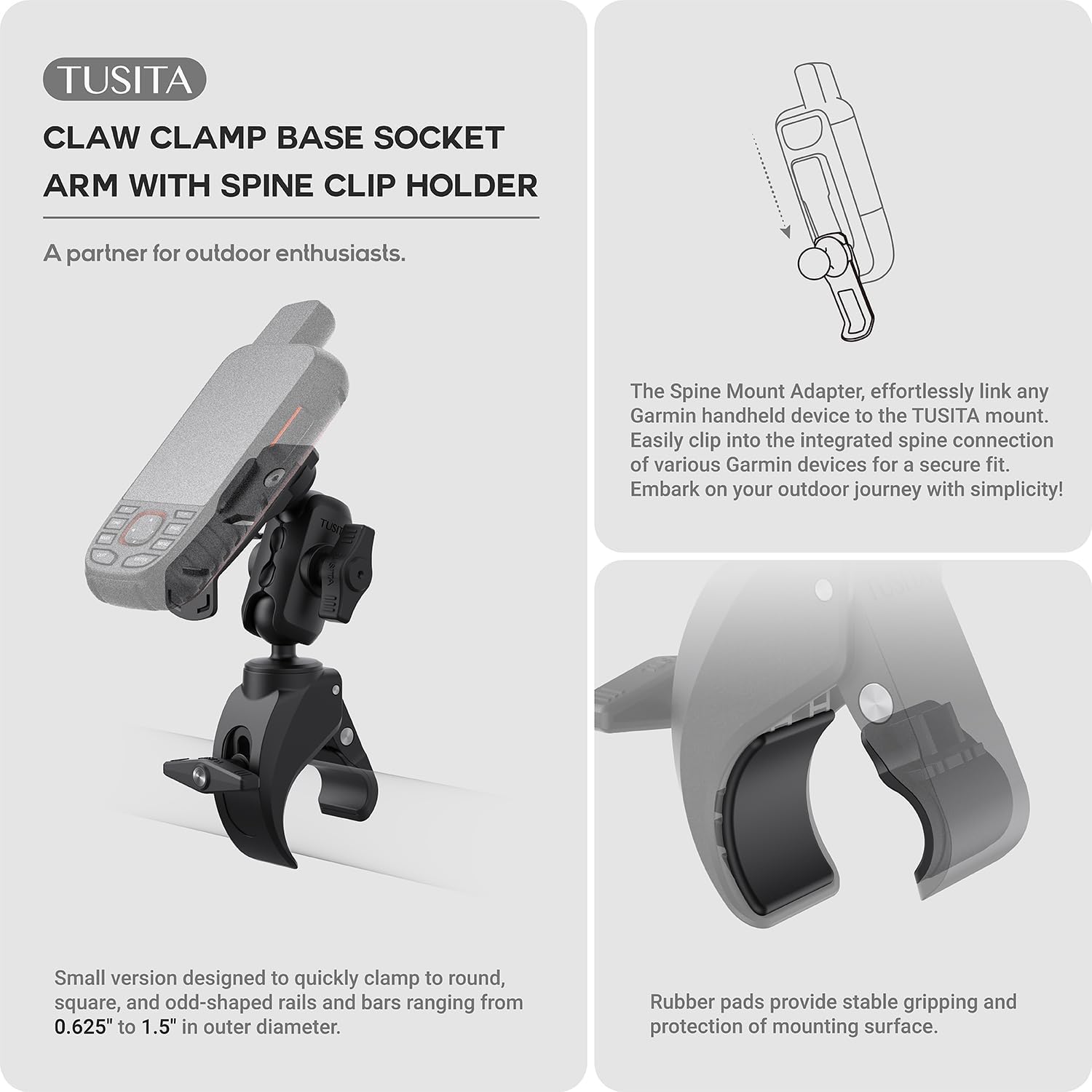 TUSITA Motorcycle ATV/UTV Mount Compatible with Garmin Handheld GPS - Claw Clamp Base - Image 2