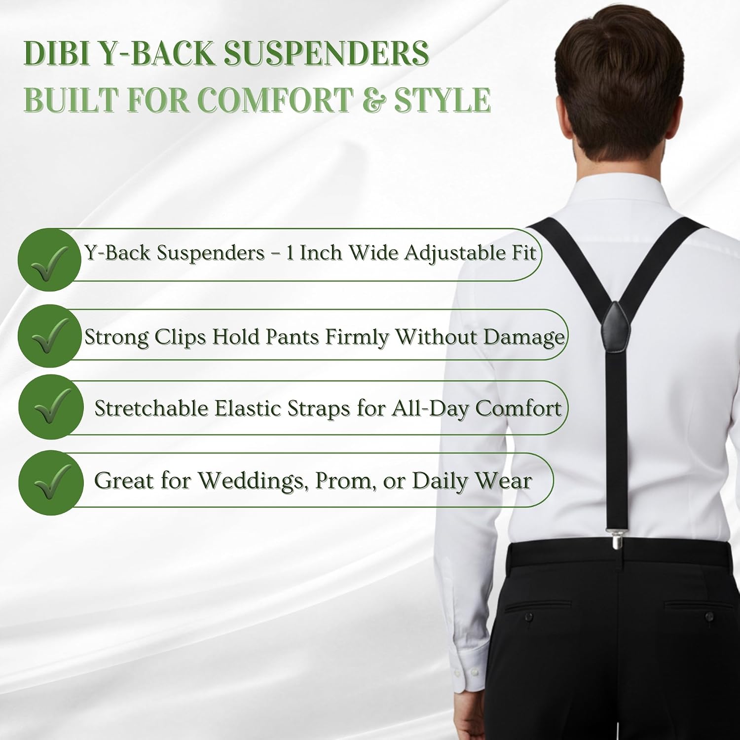 Dibi Suspenders for Men Y-Back Heavy Duty Mens Suspenders Strong Clips Elastic Adjustable Dress Pants Jeans Wedding Formal - Image 5